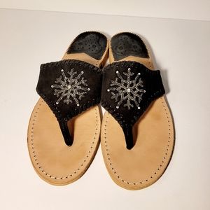 Jack Rogers Snowflake Leather Embroidered Sandals